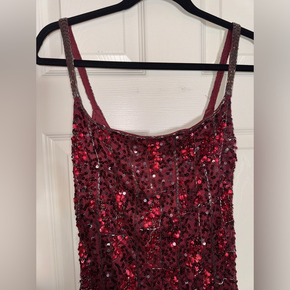 👗 NWT! Mac Duggal Sequin & Bead Midi Red Slip Dress - Picture 10 of 16